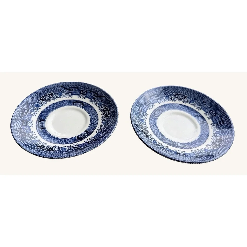 Vintage Churchill Blue Willow Saucers Set of 2 Staffordshire England 5.5